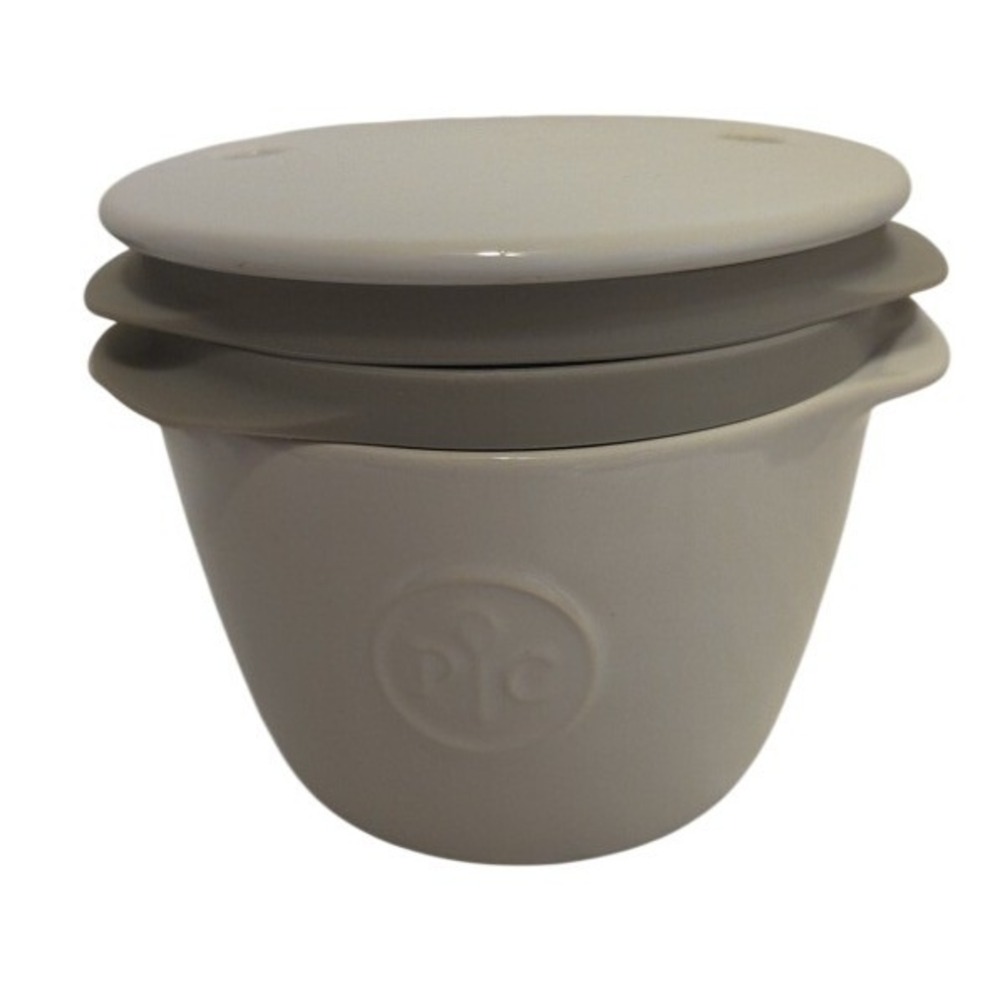 Pampered Chef Ceramic Egg Cooker White Gray Microwave Poacher Scrambler 1529